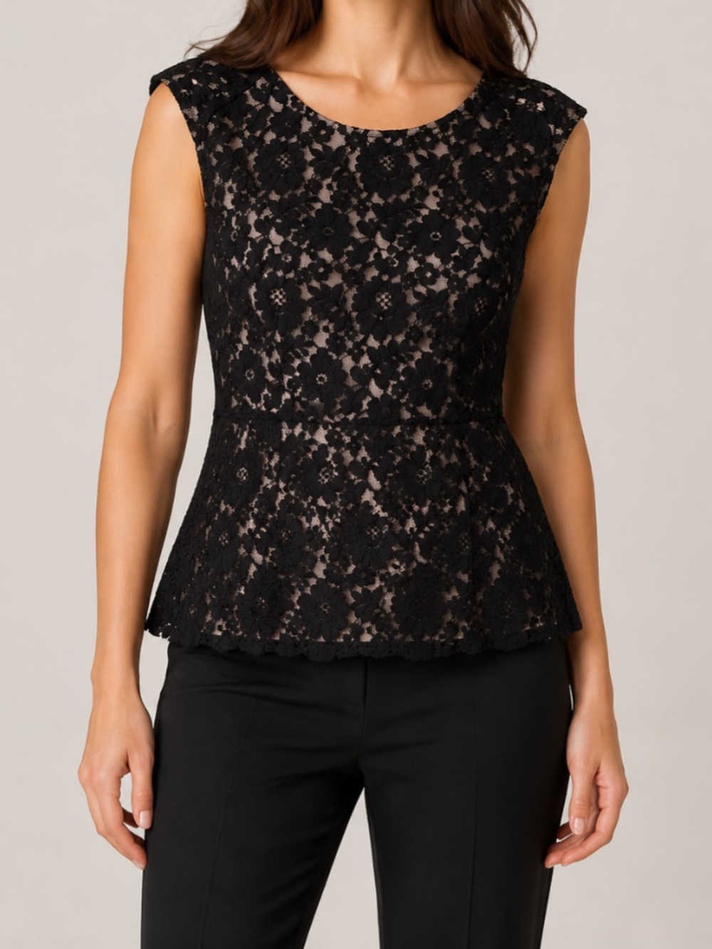 The Limited Black Floral Lace Peplum Top Blush Lining Size Small - Picture 2 of 13